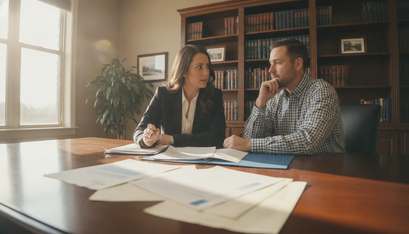 Texas injury attorney reviewing a case with a client