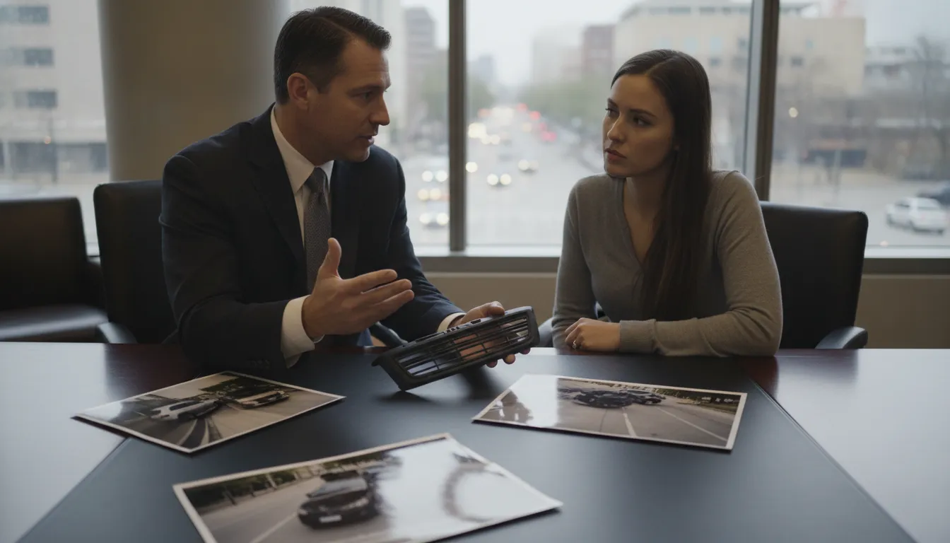 Investigator reviewing evidence from a disputed Fort Worth intersection collision
