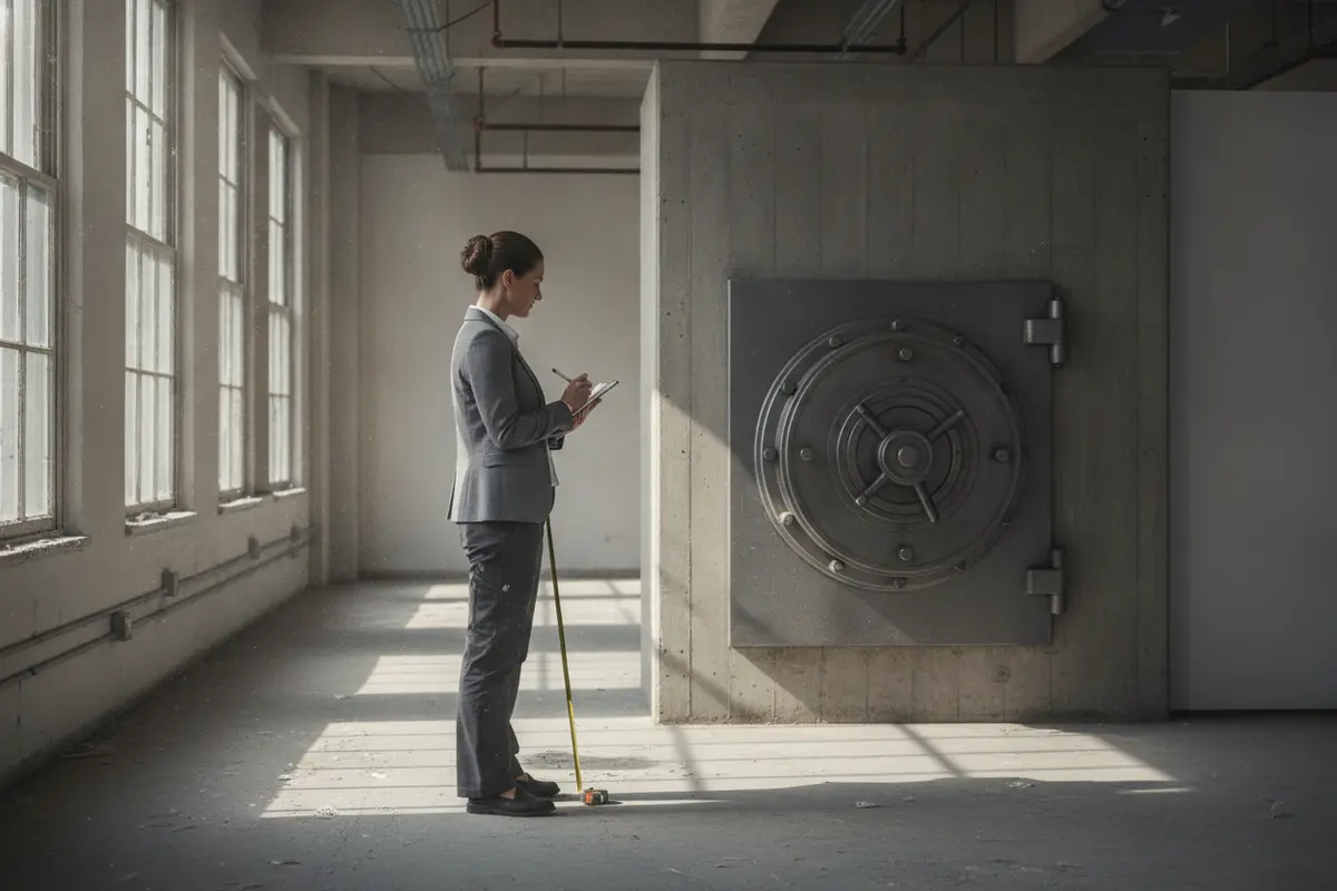 Property manager documenting the condition of a vacant commercial building