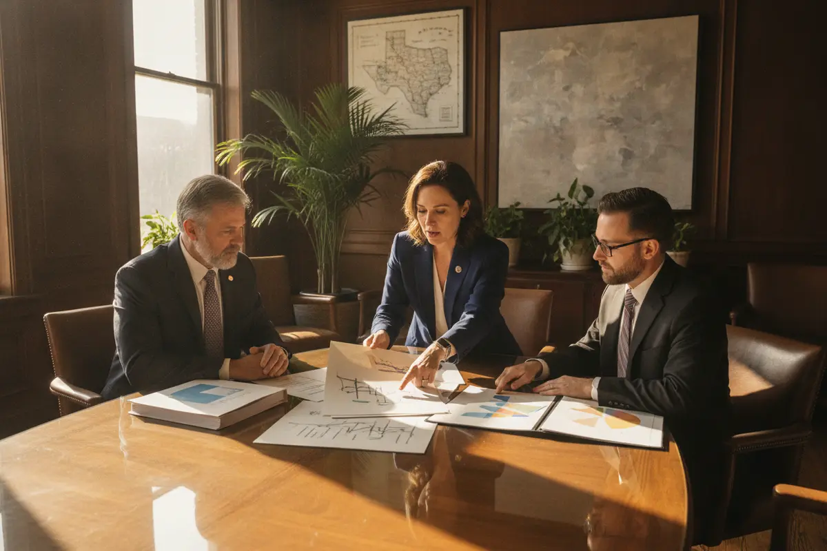 Shareholders and an attorney reviewing company minutes and financial statements