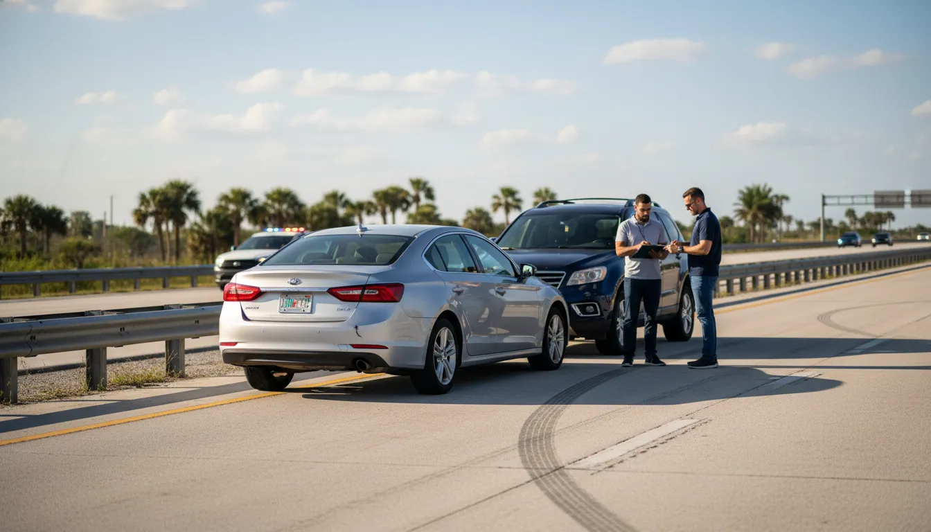 Florida rear-end collision settlement scene with vehicles safely stopped after a crash