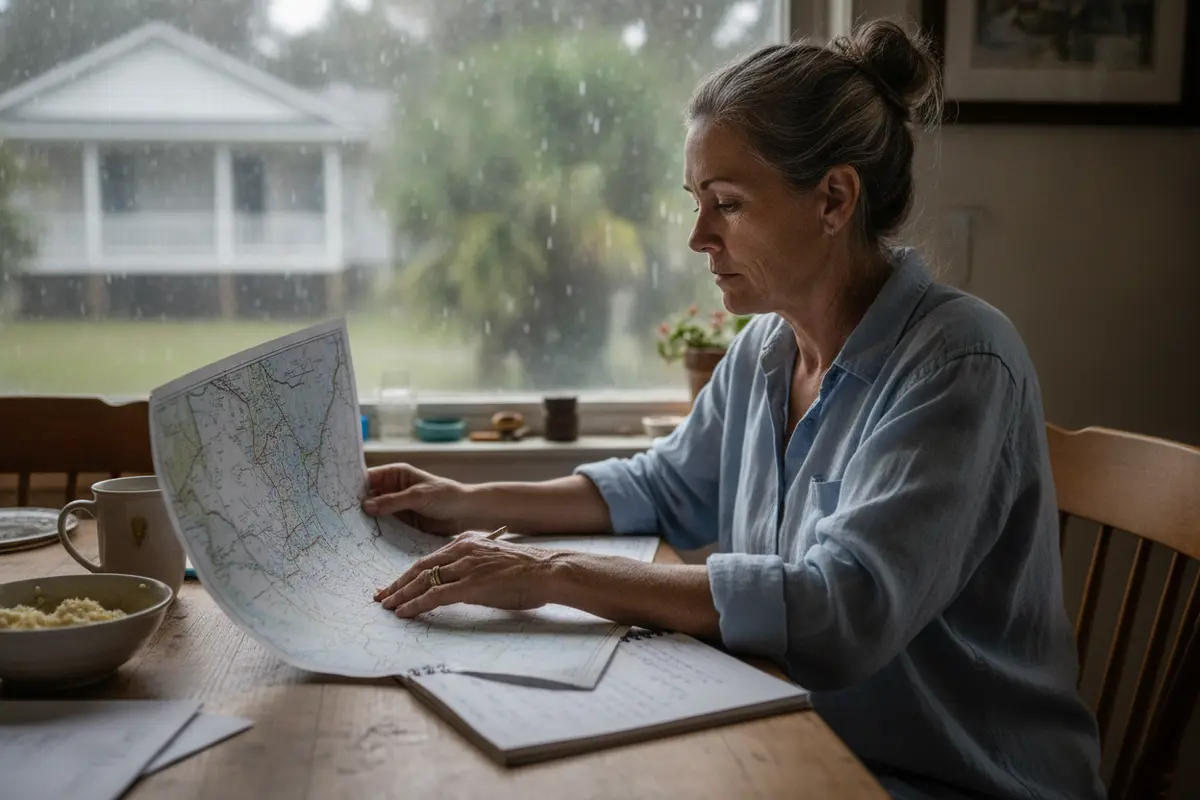 Homeowner reviewing a Louisiana flood map and property details