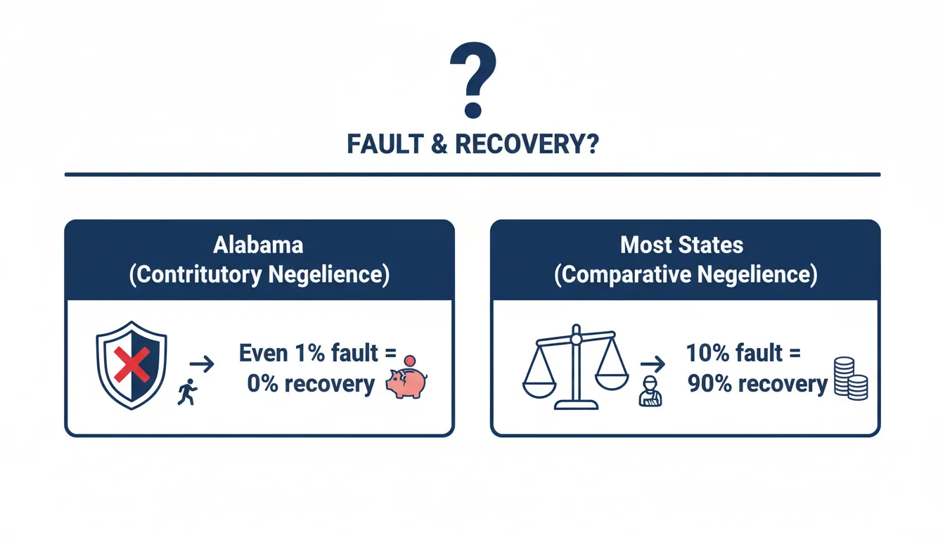 Alabama contributory negligence rule versus comparative negligence in other states