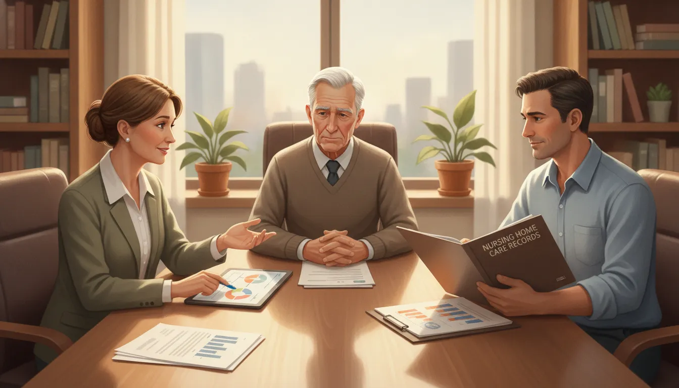 Family discussing nursing home abuse legal options and care records
