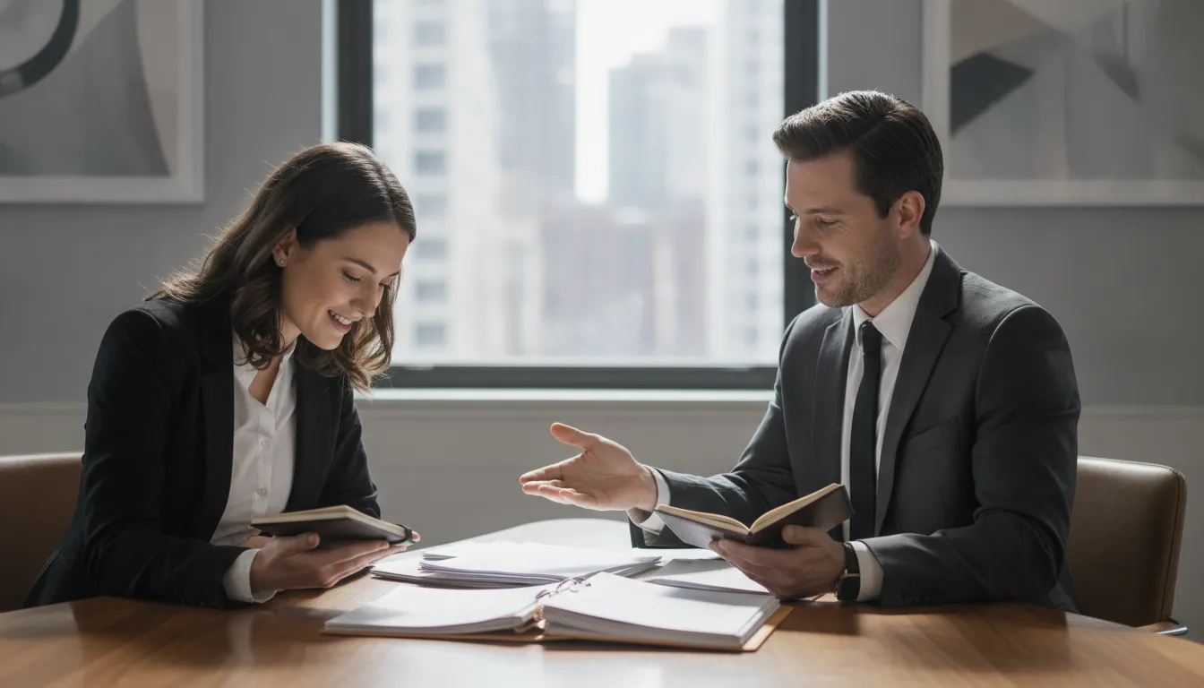 Personal injury attorney explaining the next steps of a claim to a client