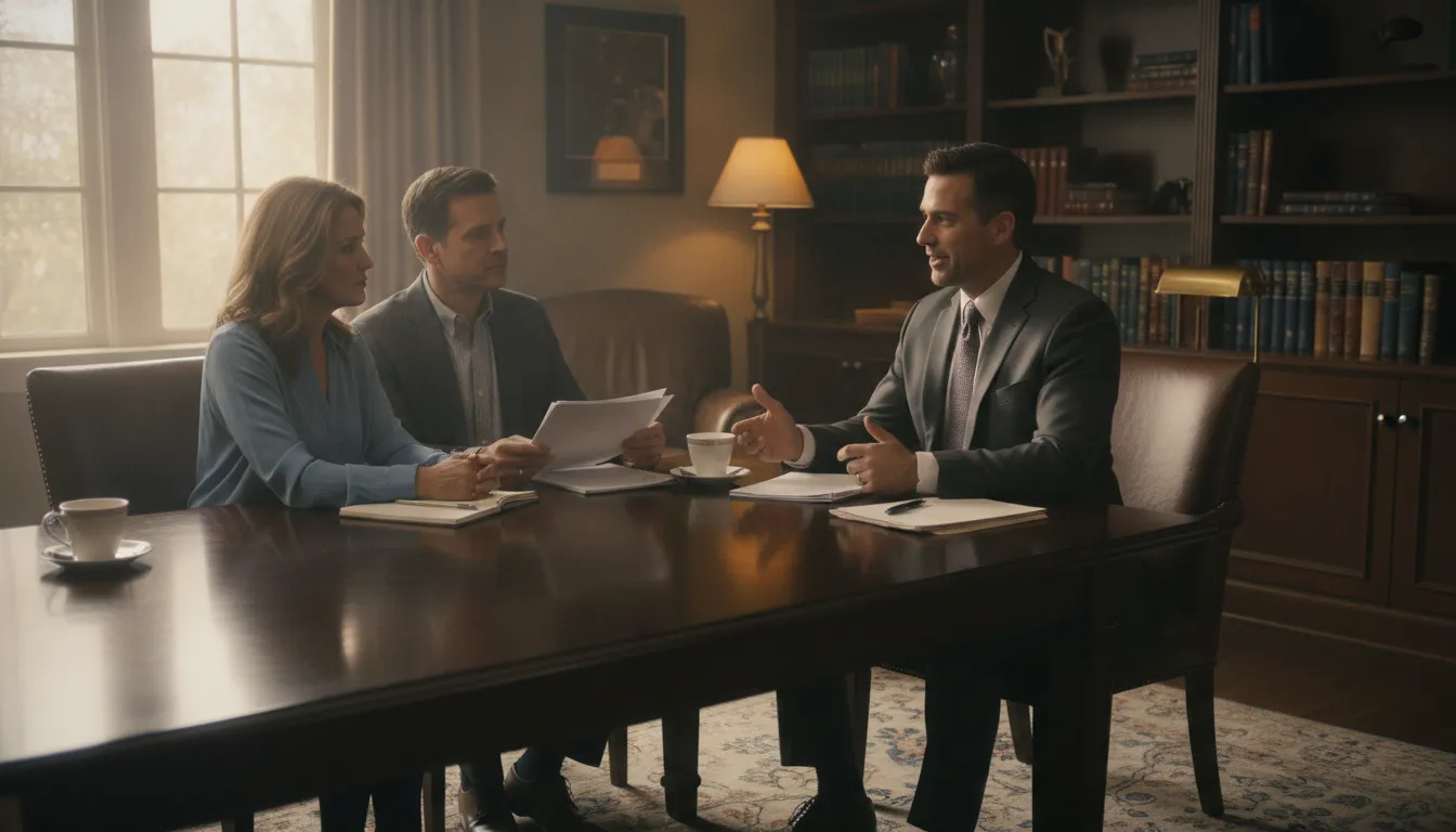 Personal injury attorney explaining the legal process to clients during a free consultation