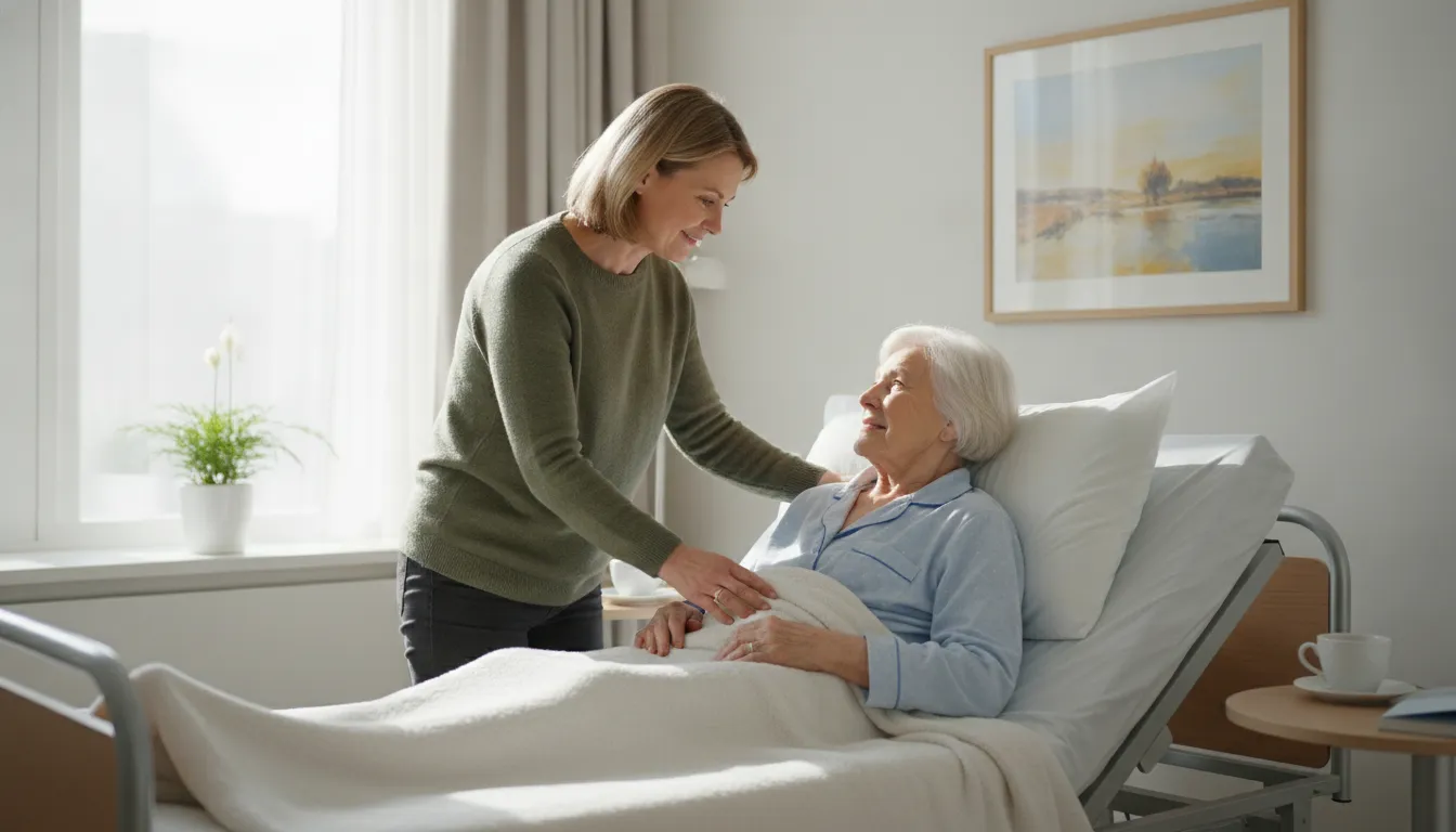 Family member checking for nursing home abuse warning signs during a visit