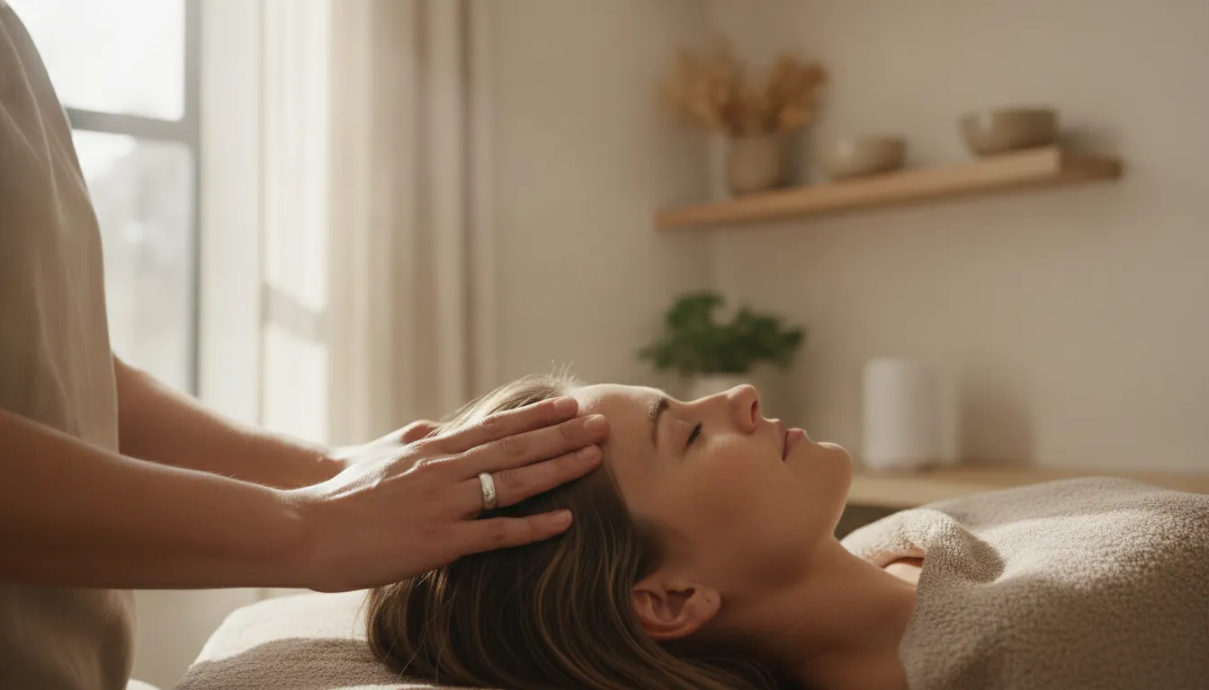 Practitioner providing gentle scalp care during a Japanese head spa service