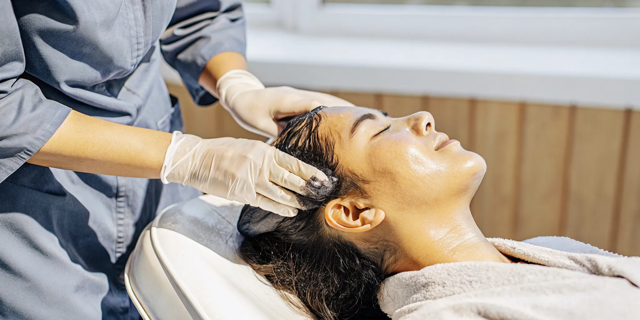 Client receiving a professional head spa scalp treatment at The Sage HeadSpa with gentle cleansing techniques