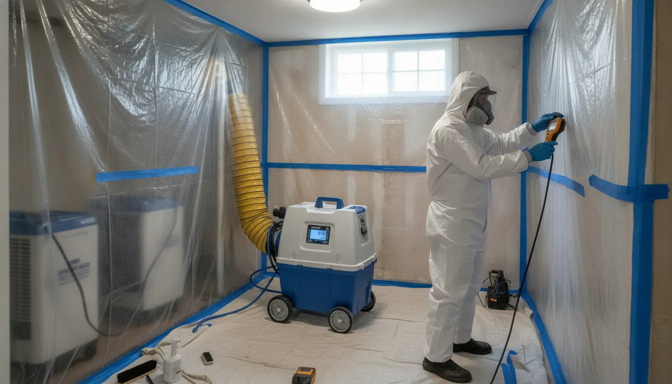 HEPA air scrubber and moisture meter used during black mold removal