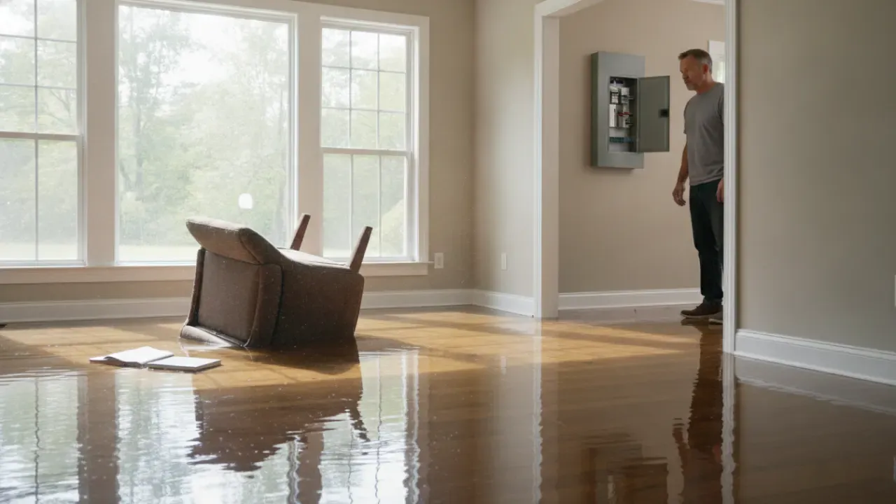 Homeowner staying safely outside a wet room before emergency water removal