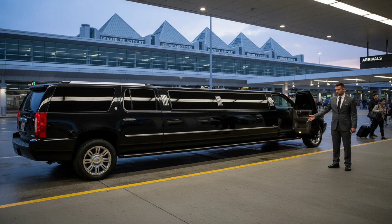 Denver airport limo waiting outside Denver International Airport for a private transfer