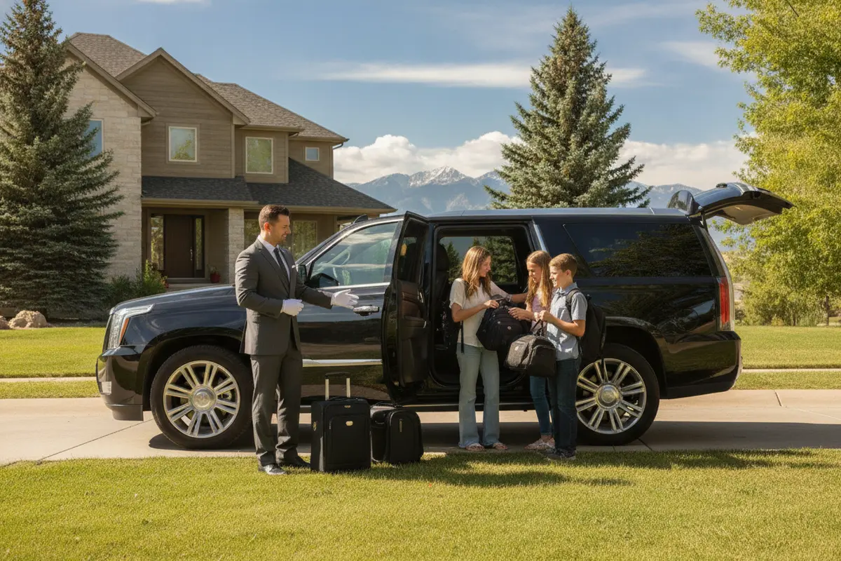 Chauffeur and luxury SUV ready for a Thornton airport trip