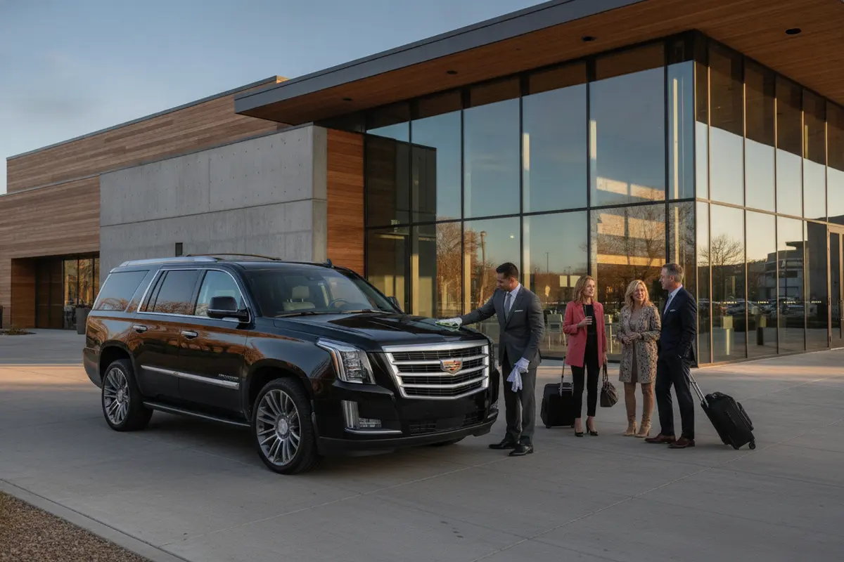 Chauffeur preparing a luxury SUV for a group pickup at a Centennial venue