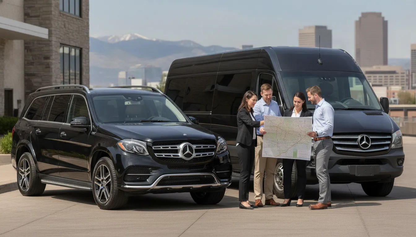 Denver corporate retreat planner comparing SUV and executive van options