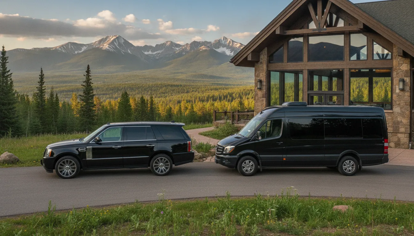 Luxury SUV and executive van for an Evergreen Colorado group transfer