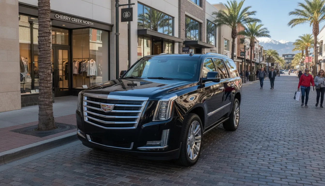 Luxury Cadillac Escalade SUV parked in Cherry Creek Denver