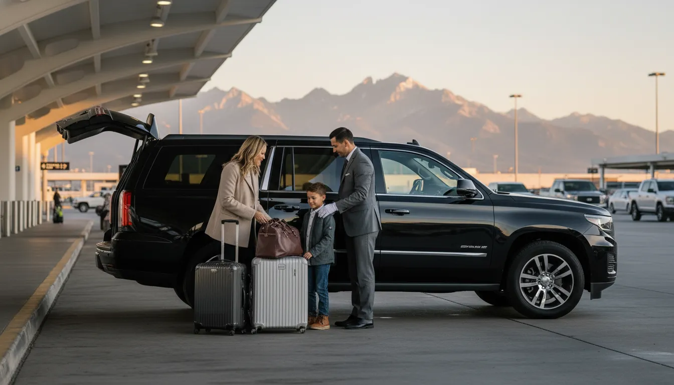 Airport chauffeur coordinating luggage for a Denver arrival transportation pickup