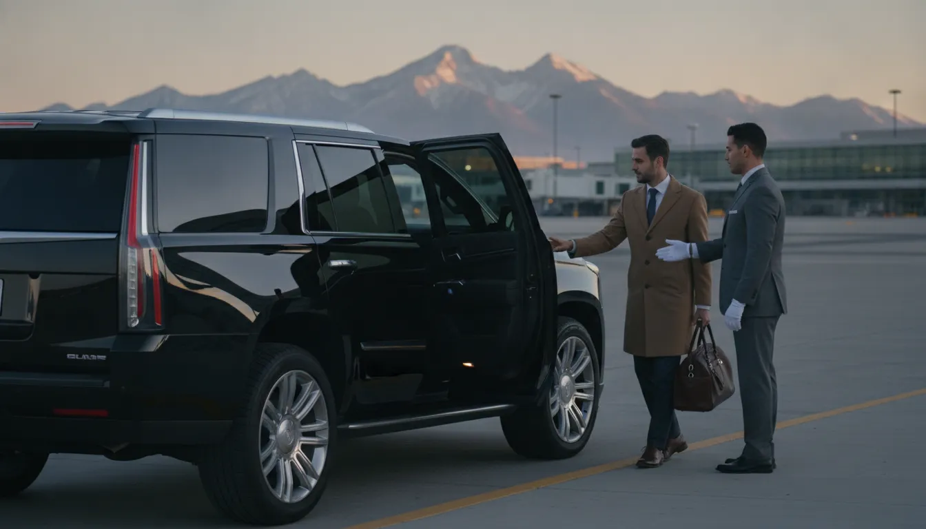 High end car service chauffeur welcoming a traveler at Denver International Airport