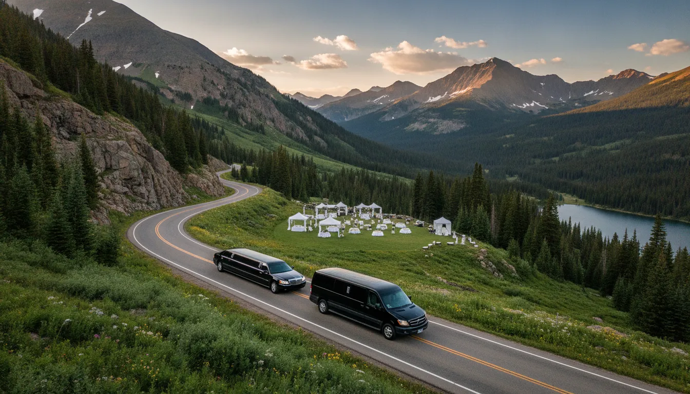 Luxury guest shuttle on a scenic Colorado mountain wedding route