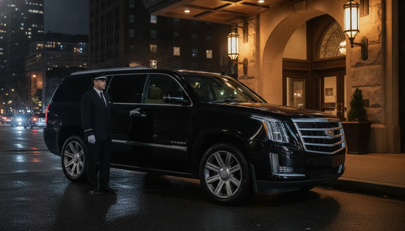 Luxury SUV waiting outside a Denver hotel for a late-night ride