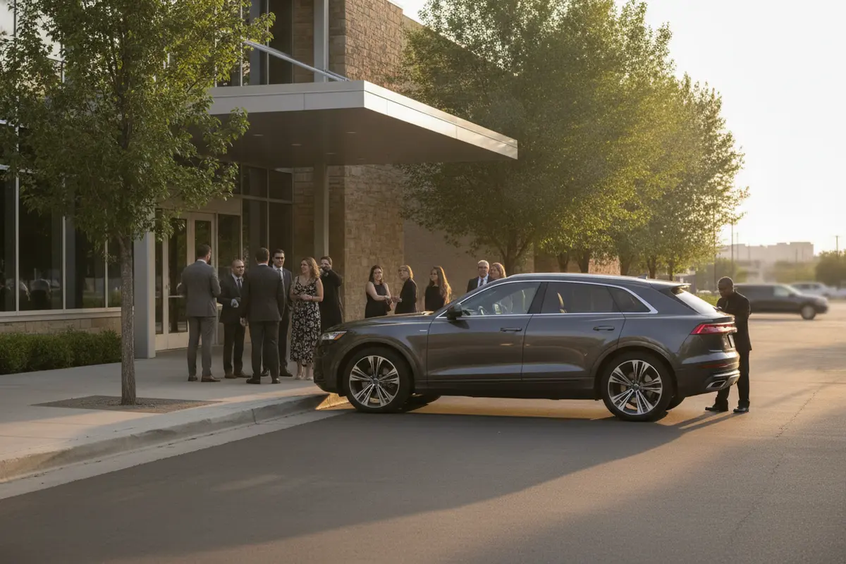 Luxury SUV at a Commerce City event pickup area