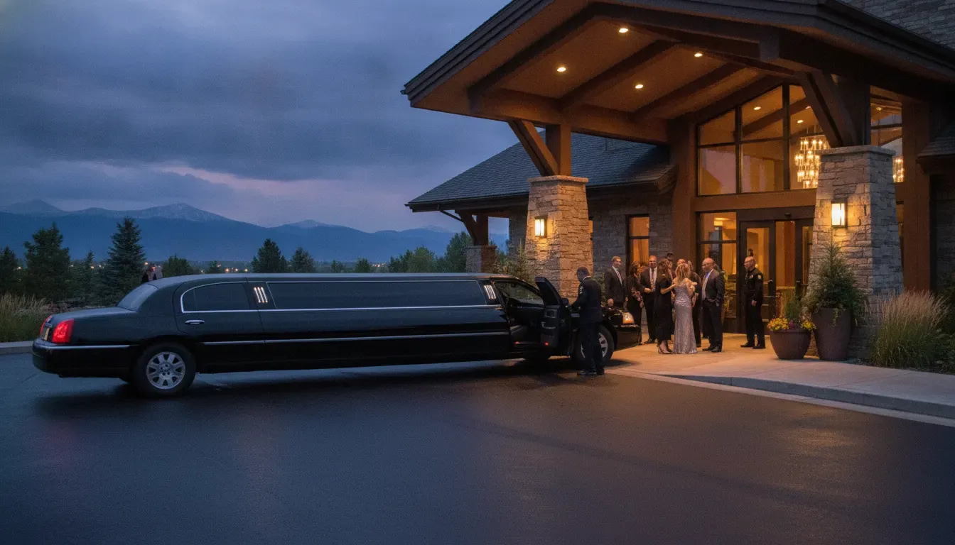 Stretch limousine arriving at a Denver evening event