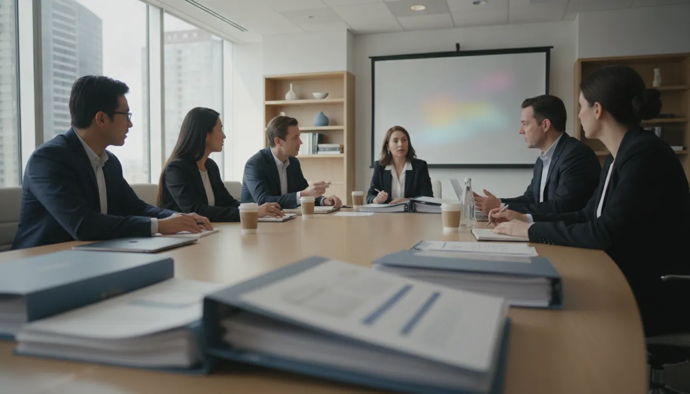 Investment professionals reviewing strategic asset allocation