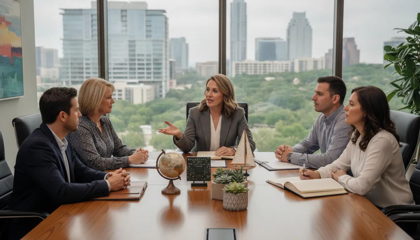 Family investment committee discussing coordinated portfolio management
