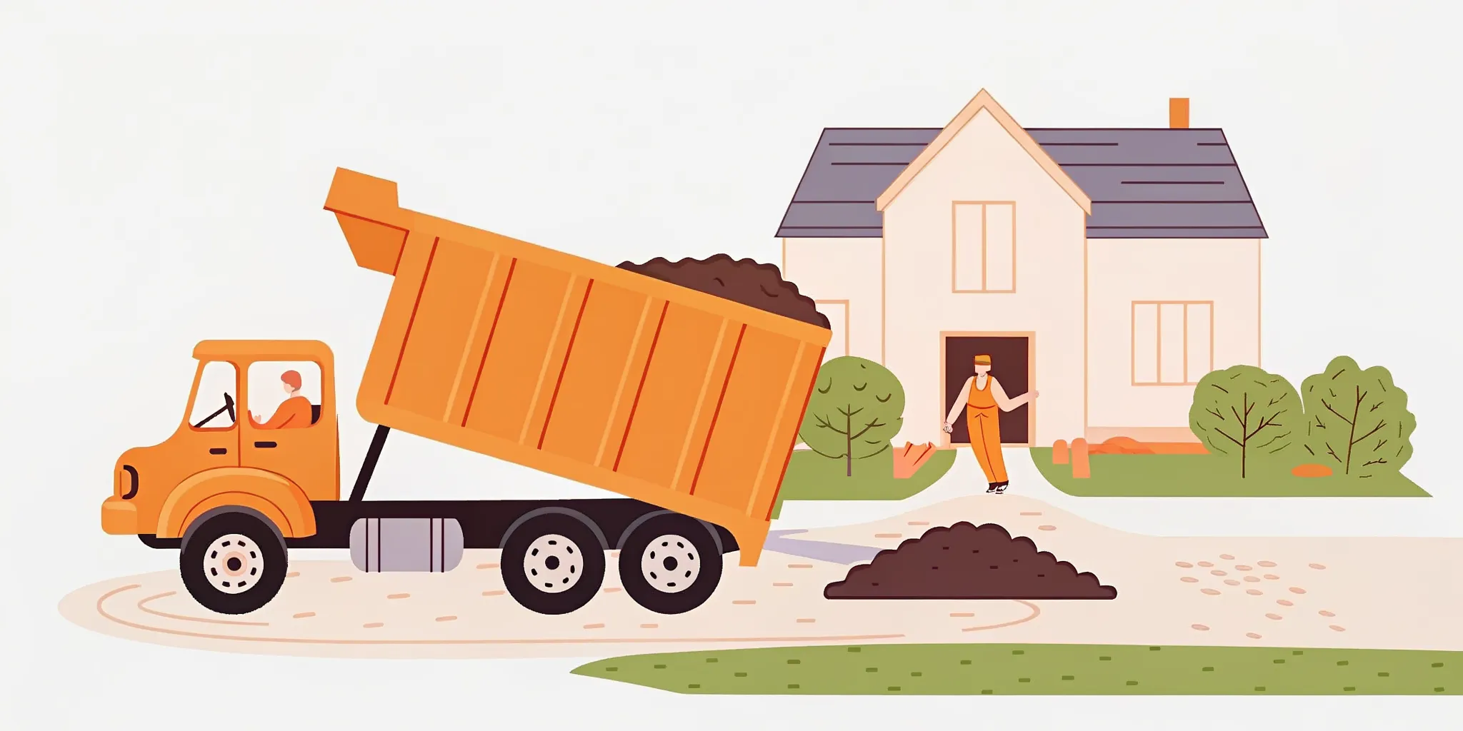 Dump truck neatly placing bulk soil on a clean prepared Rockland County driveway