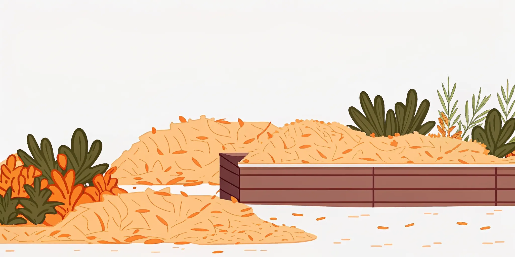 Fresh hardwood mulch neatly spread around landscape shrubs