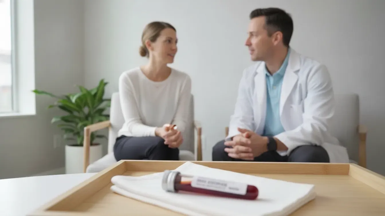 Wellness professional discussing a biomarker test sample with a client