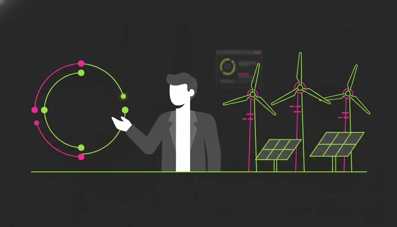 ProScore-style vector illustration of a compliance manager reviewing certified payroll reporting for renewable energy projects