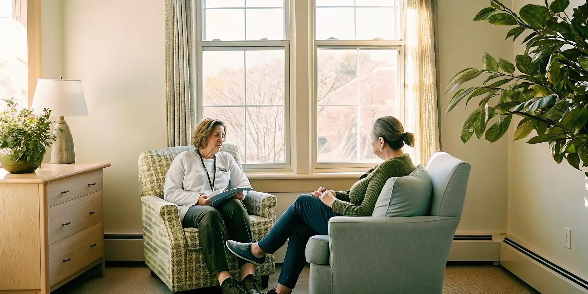 Clinician explaining depression and alcohol addiction treatment in Boston