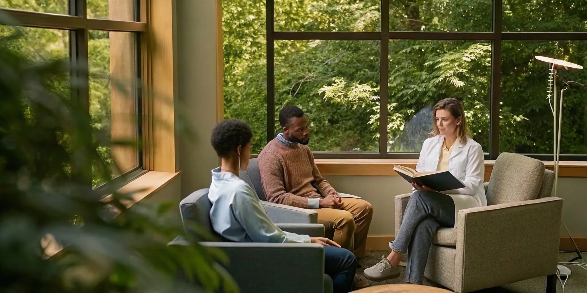 Board-certified physicians and clinical staff consulting in a modern addiction treatment center