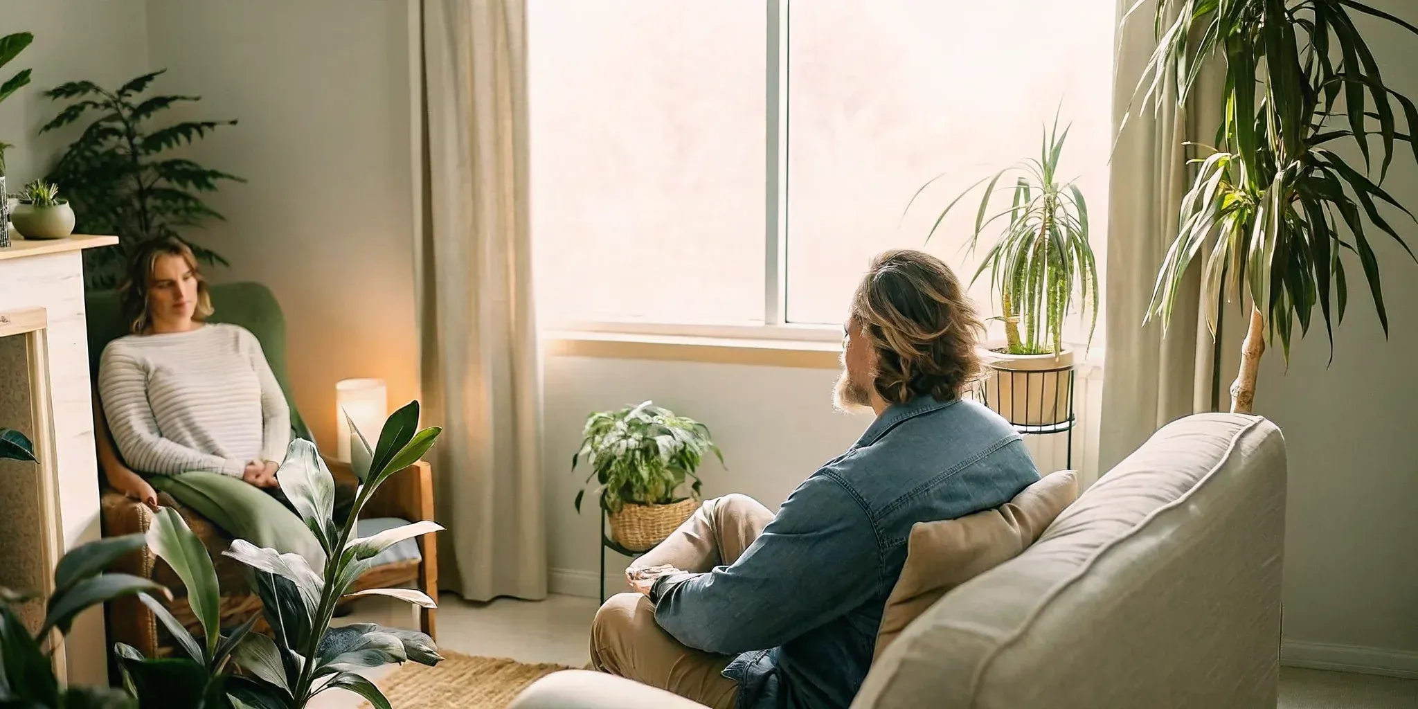 Person practicing mindfulness and meditation techniques in a calm therapy setting