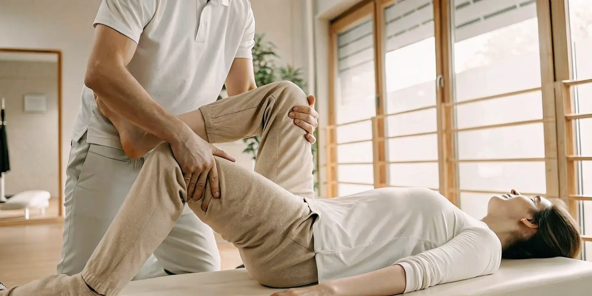 Person receiving physical therapy for chronic back pain in a modern rehabilitation clinic