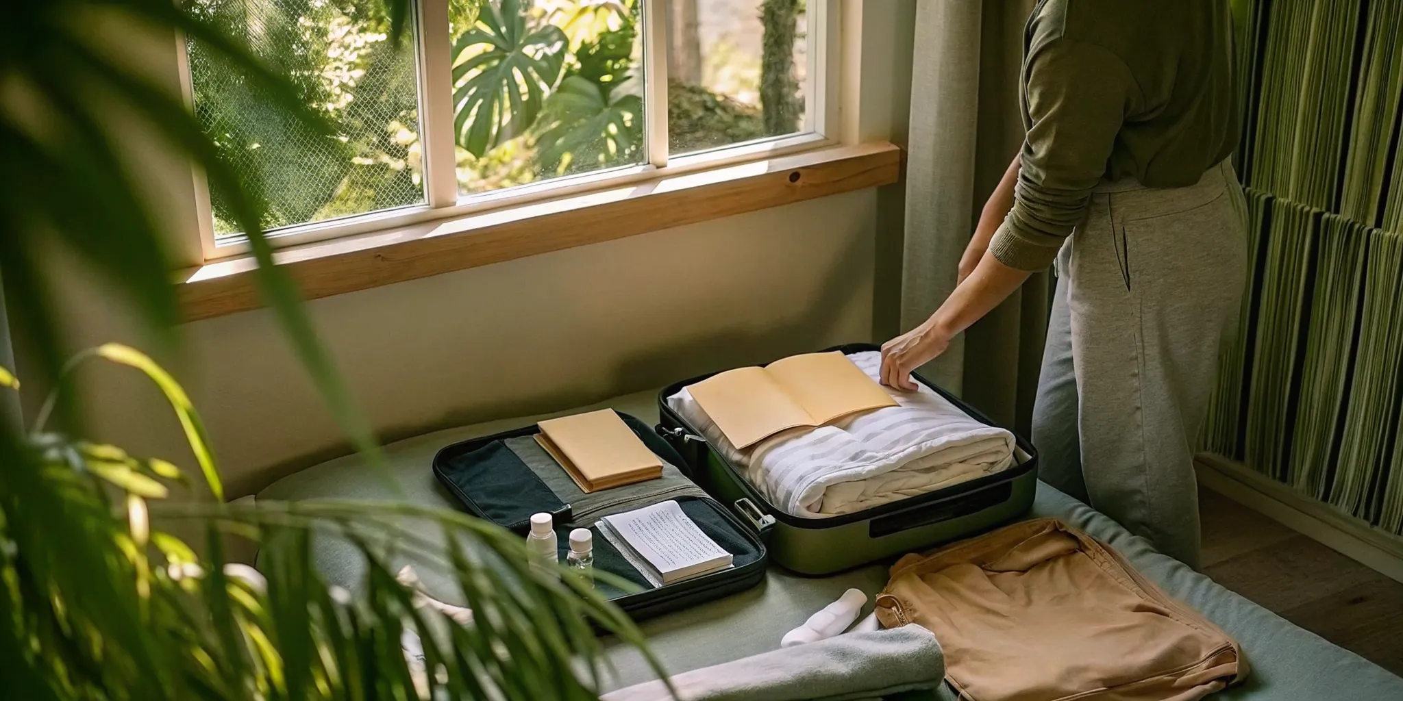 Person organizing comfortable clothing and essentials before residential rehab in Boston