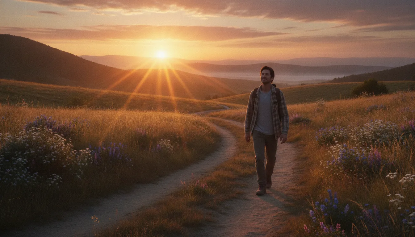 Person walking along a sunlit path in nature, symbolizing hope and recovery from methamphetamine addiction
