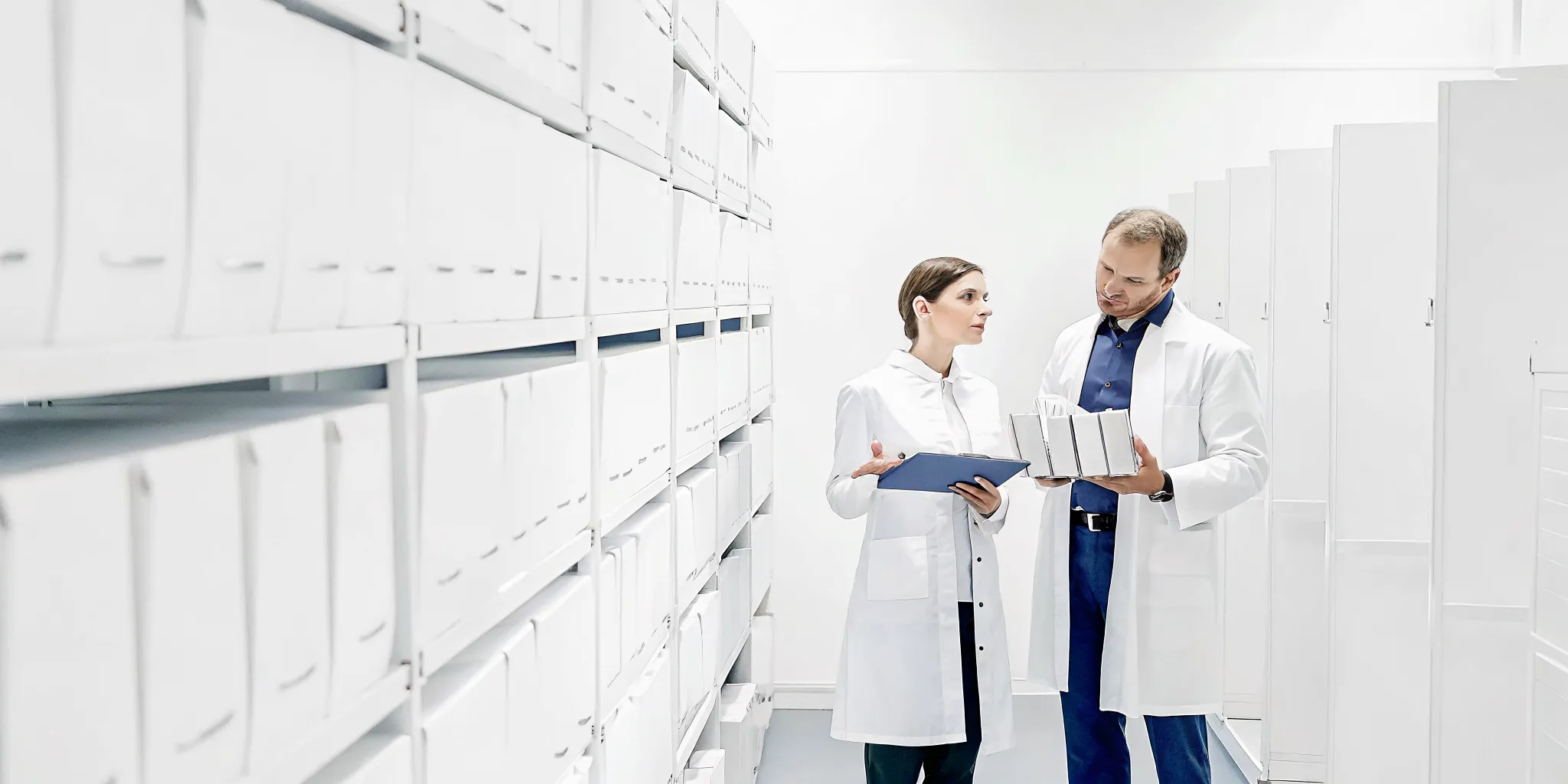 Medical practice procurement team reviewing an organized supply workflow