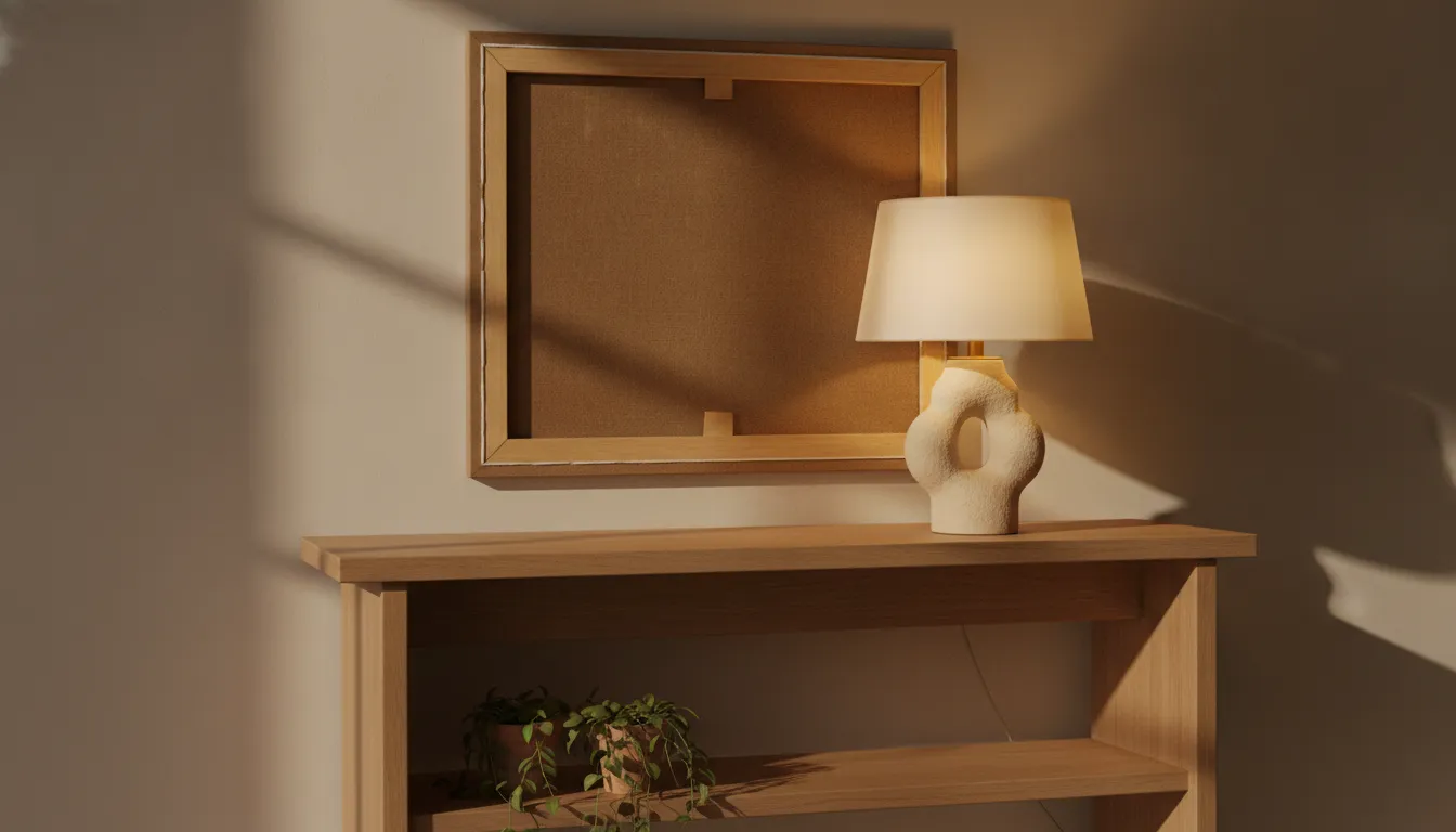 Sculptural ceramic lamp on a modern entryway console