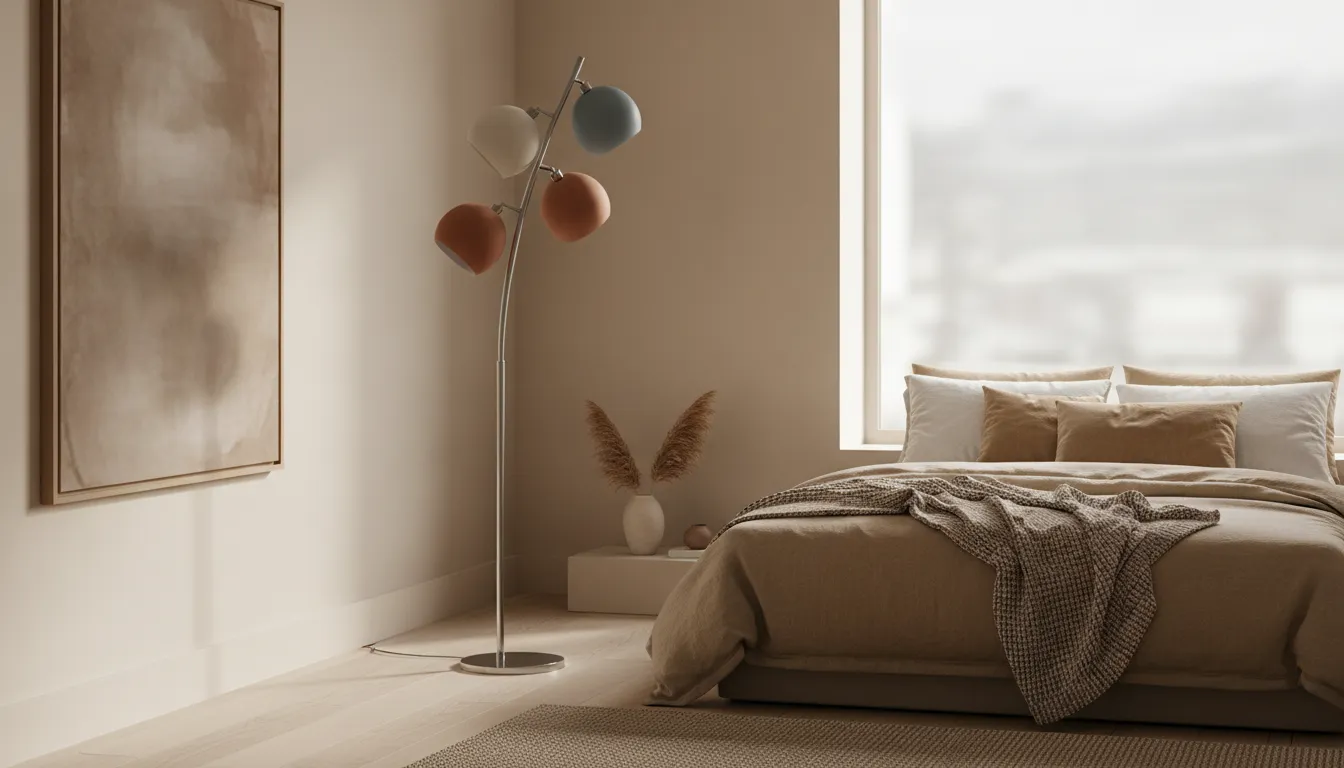 Woaw Triple Floor Lamp creating a sculptural focal point in a bedroom corner