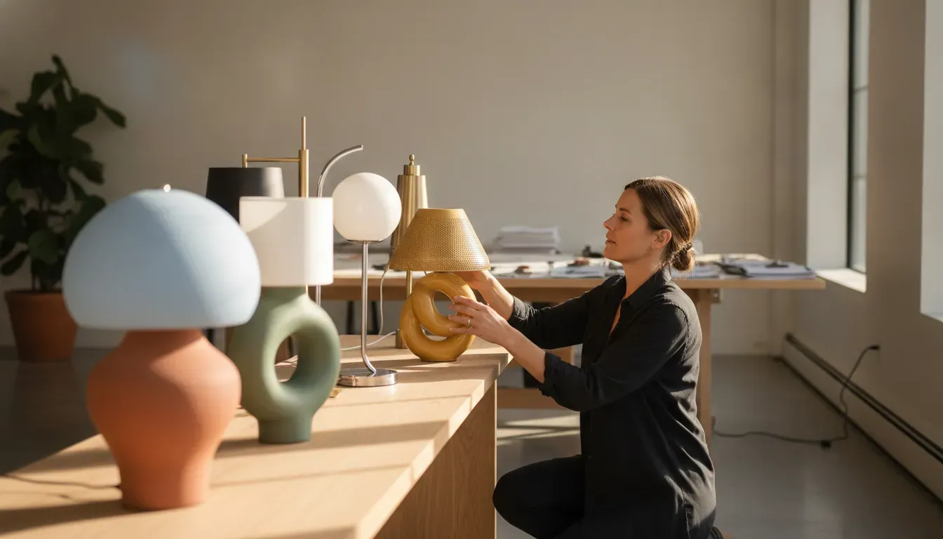 Interior designer evaluating showroom fit before opening a lighting trade account