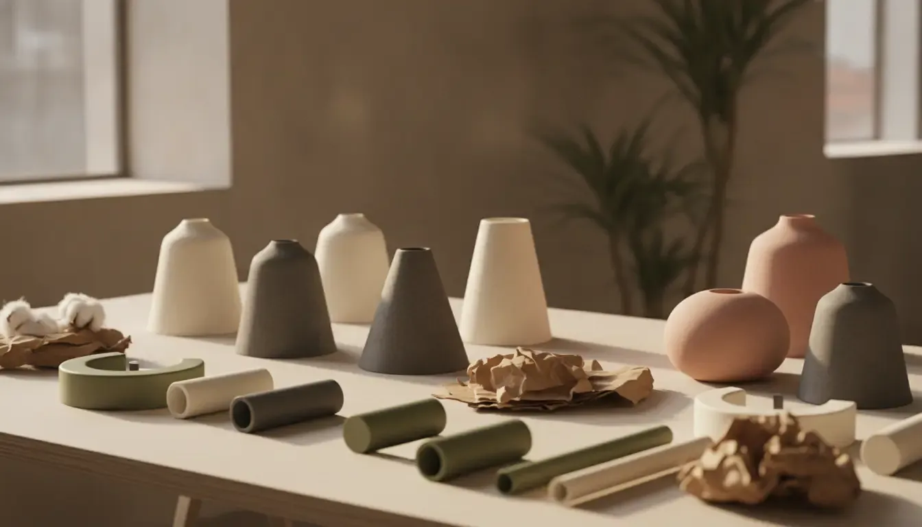 Ceramic lamp shades and steel components prepared for a wholesale lighting assortment