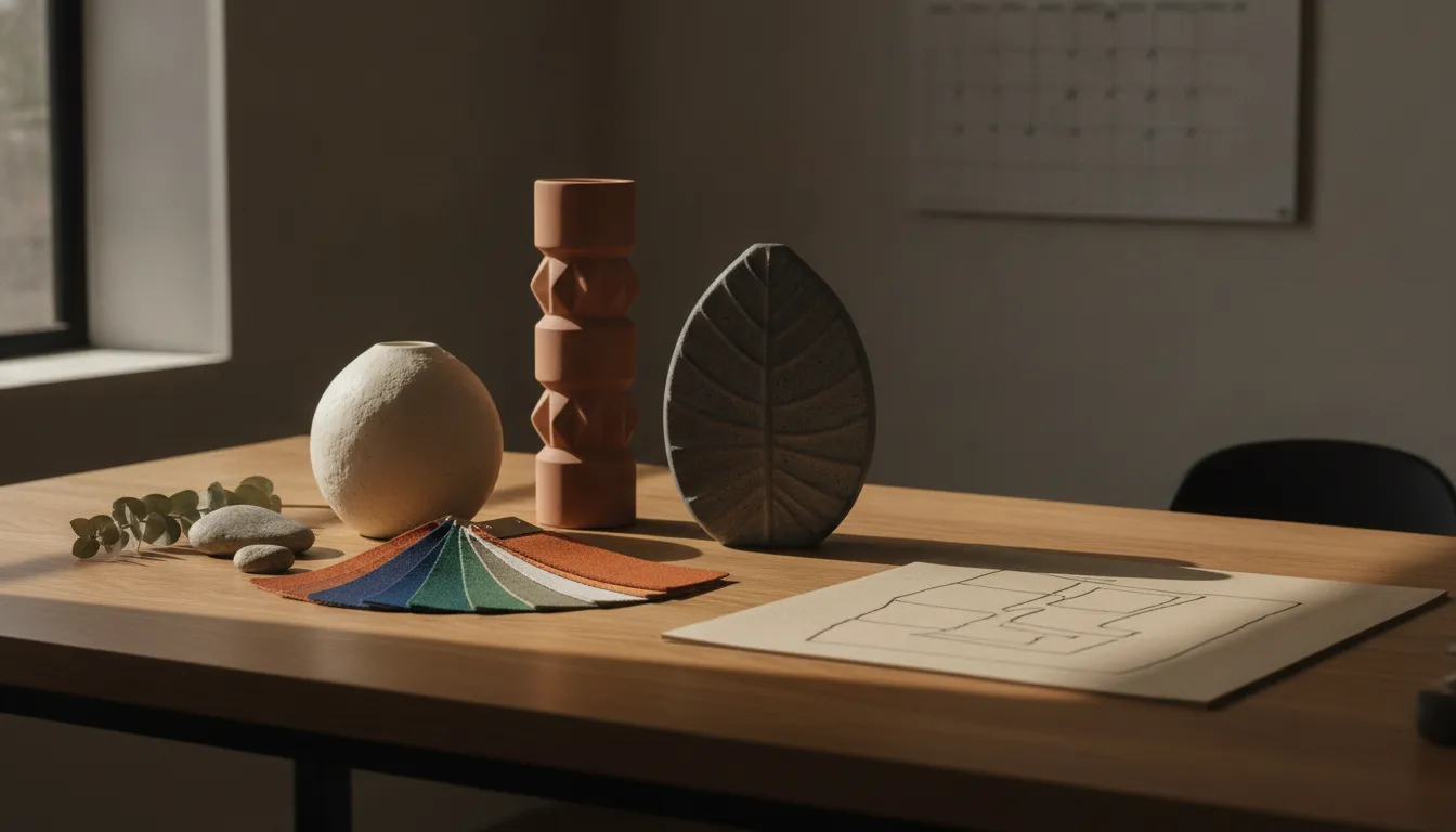 Retail lighting assortment planning with sculptural ceramic lamp samples