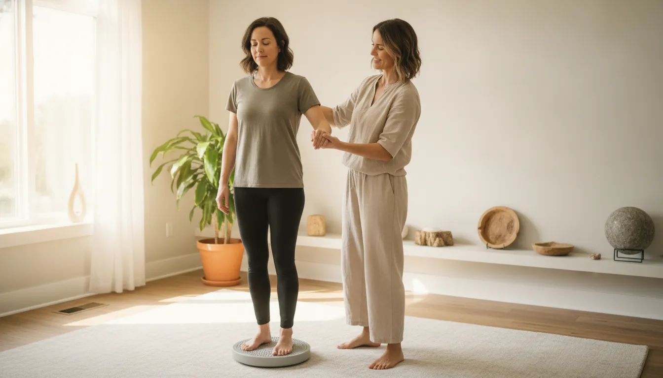 Clinician guiding a patient through a chiropractic neurology assessment