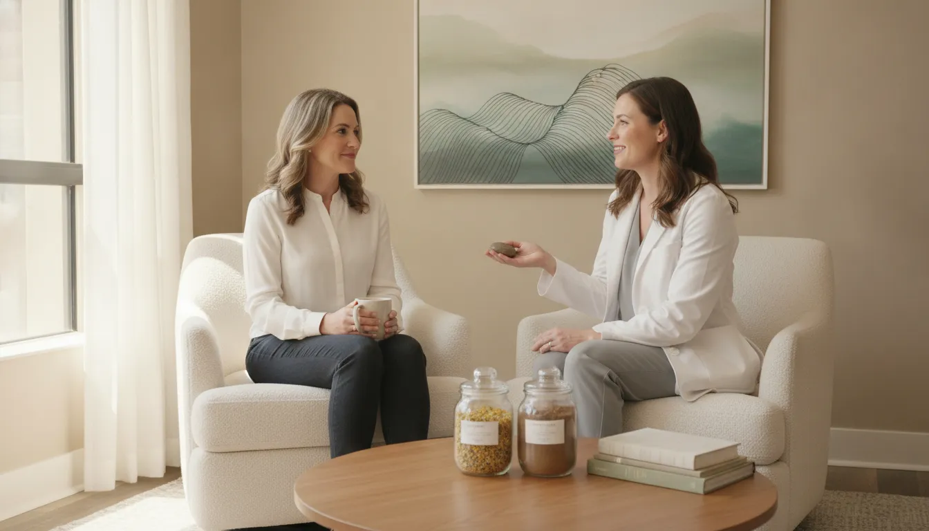 Woman discussing perimenopause brain fog with a functional medicine clinician