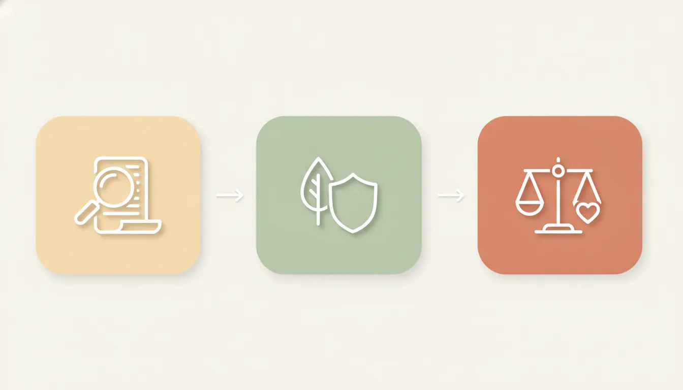 Three unlabeled stages of the Vaughan Vitality Roadmap: review history, remove and repair, then rebalance and replenish