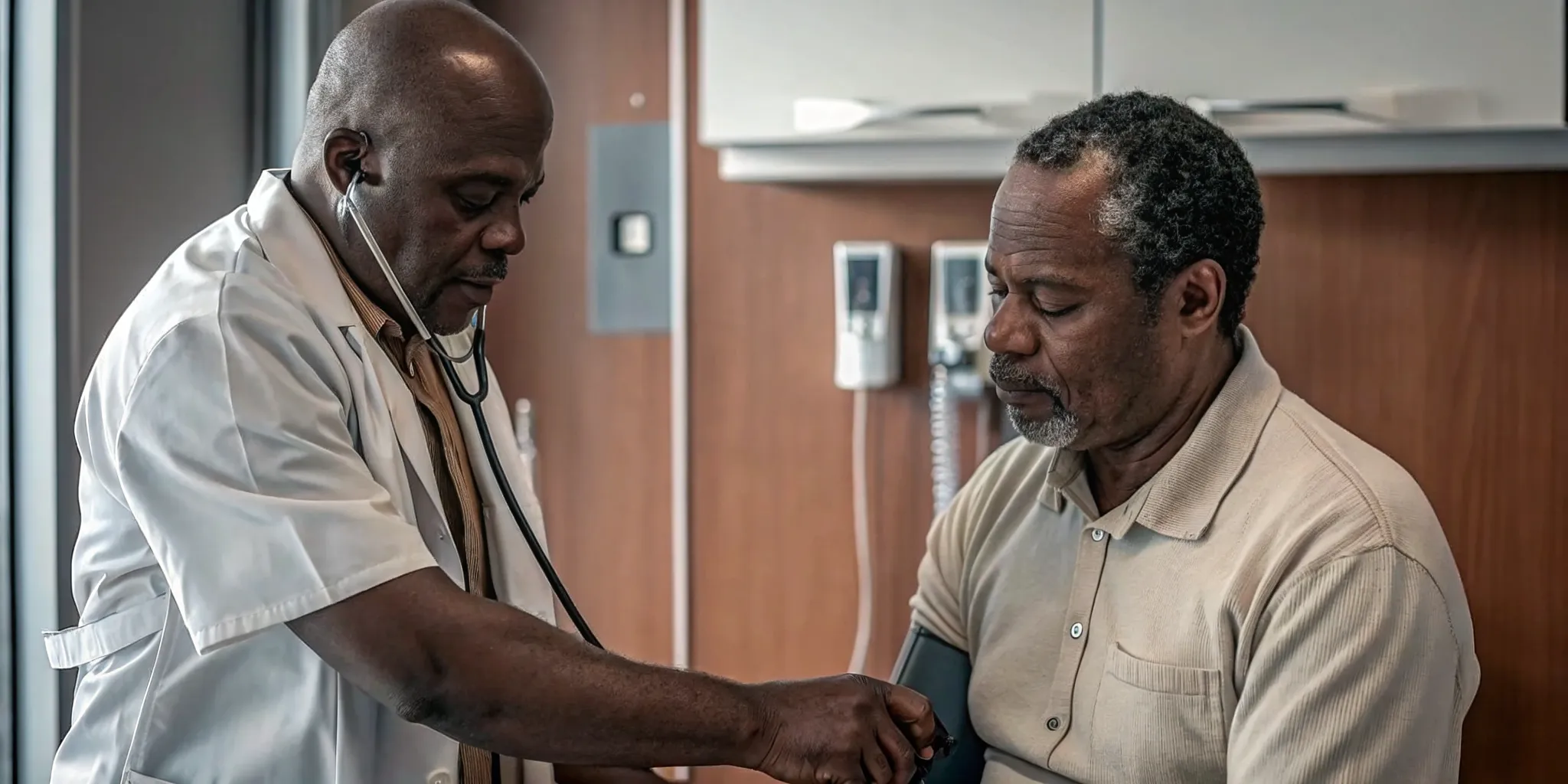 Medical examiner checking a driver's blood pressure during a Tampa DOT exam