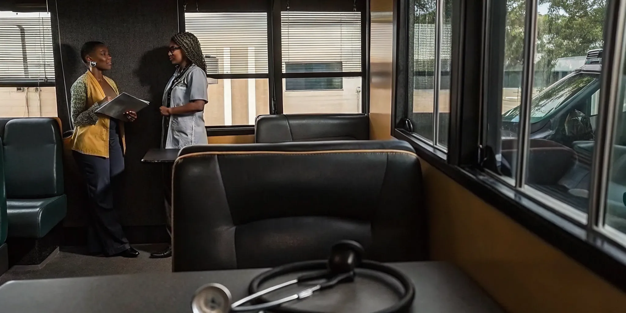 Medical examiner reviewing school bus driver documentation at a Tampa clinic